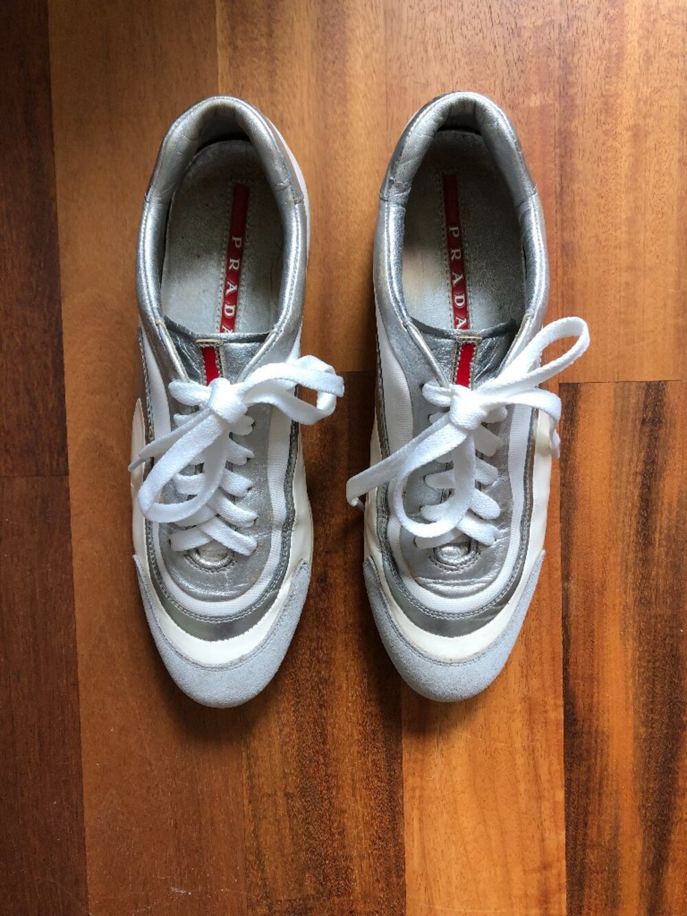 Prada Silver Leather, Suede & Mesh Sneakers | Women's EU 38.5
